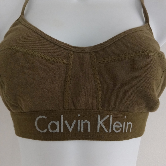 Calvin Klein Olive Green Cotton Logo Bralette Bra L - Picture 3 of 7